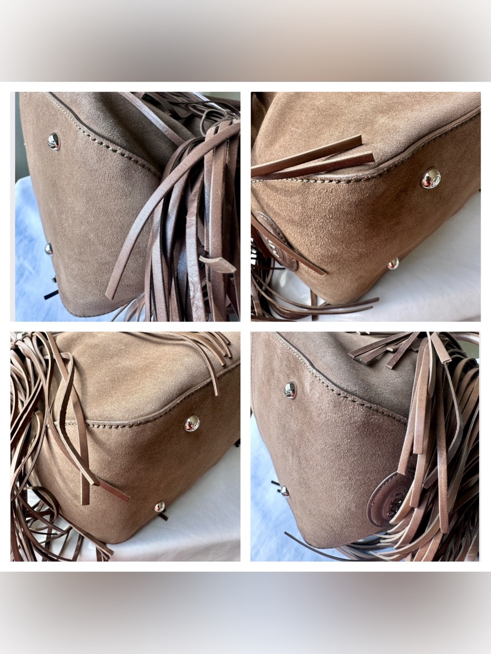 TOD’S Large Fringe Cape Bag Suede Leather Satchel Brown - Picture 8 of 14